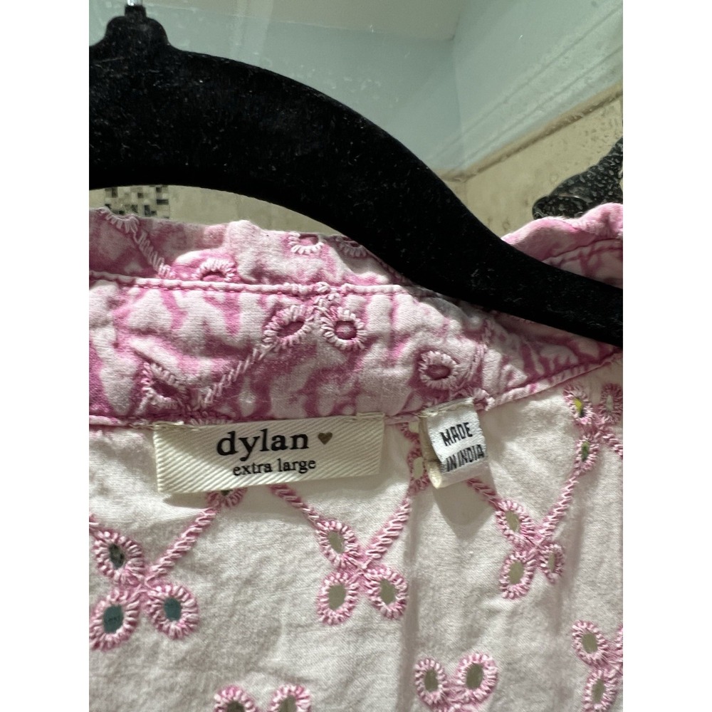 Dylan Oversized Western Sheer Shirt Pink Cotton Eyelet Pearl Snap XL - Picture 5 of 12